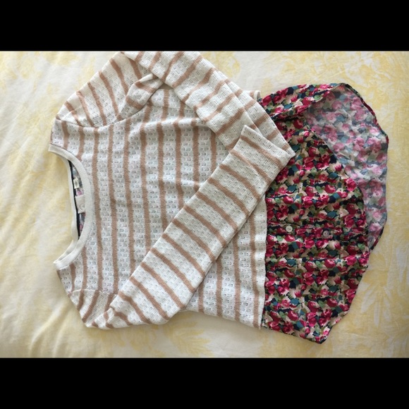 Layered Anthro striped Sweater & floral  shirt - Picture 1 of 2